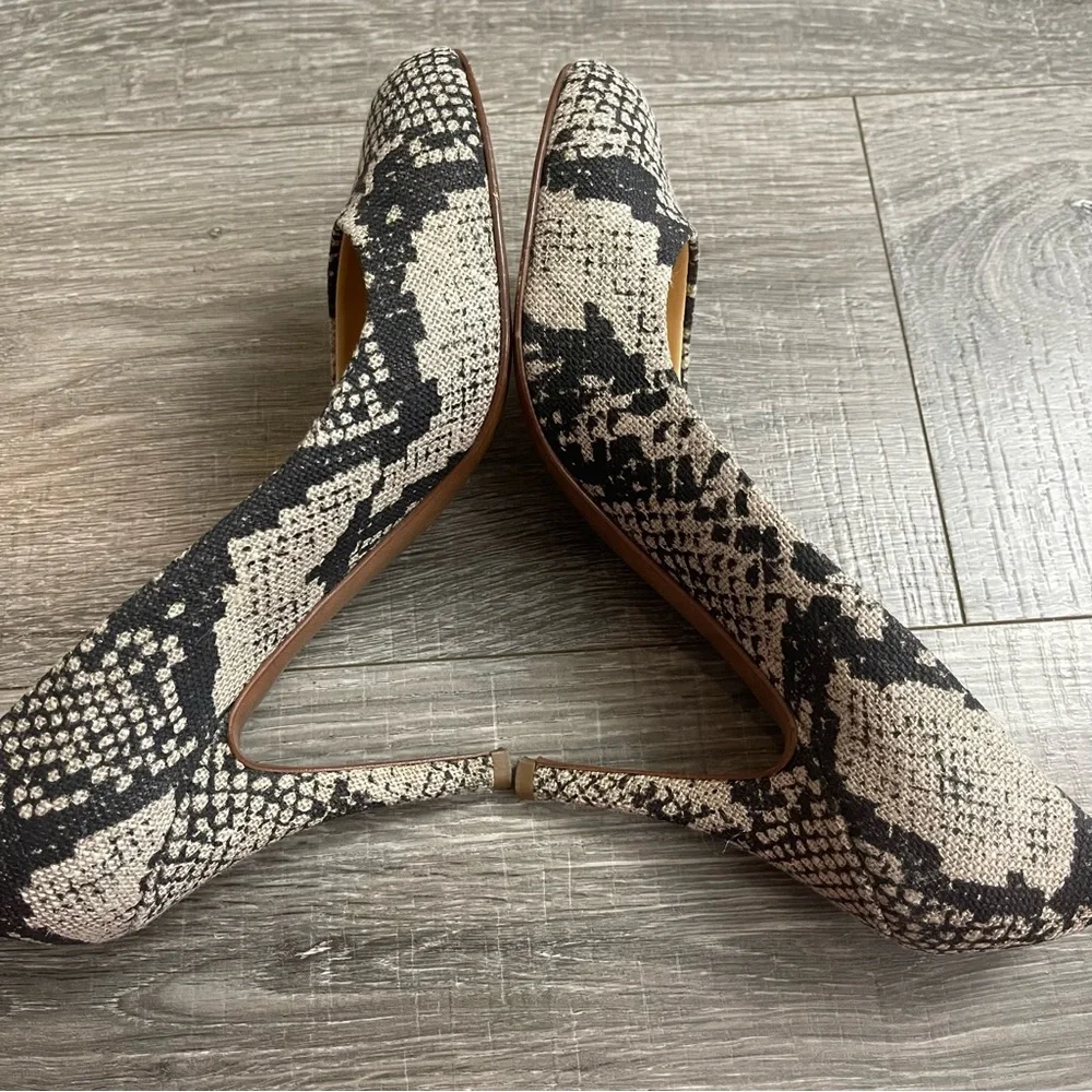 J. Crew Snake Print Pointed Toe Pumps in Black and Cream